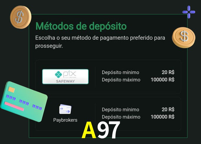 O cassino A97 oferece uma grande variedade de métodos de pagamento